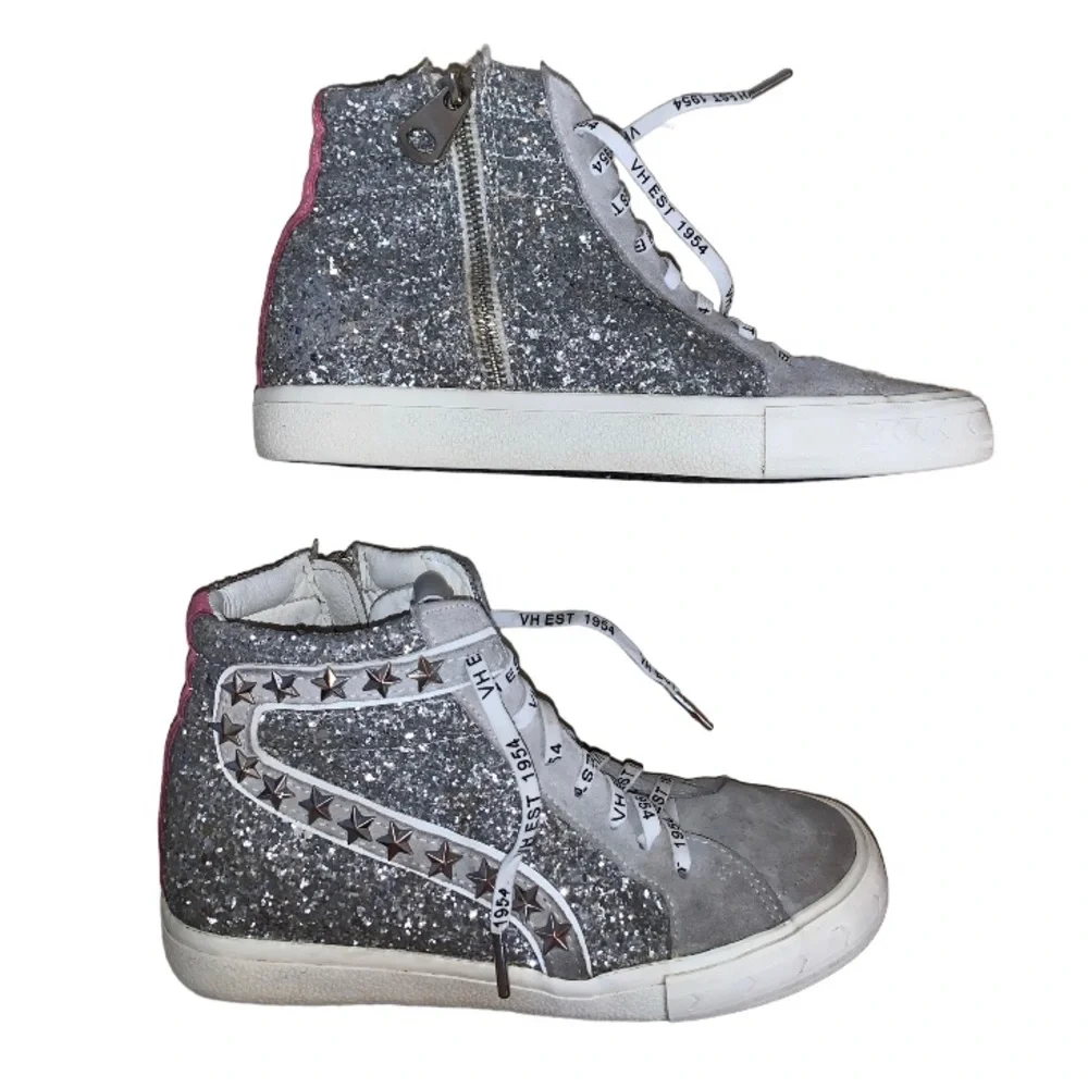 Vintage Havana Edith hi top silver glitter sneakers women’s shoes size 8 - Picture 6 of 13